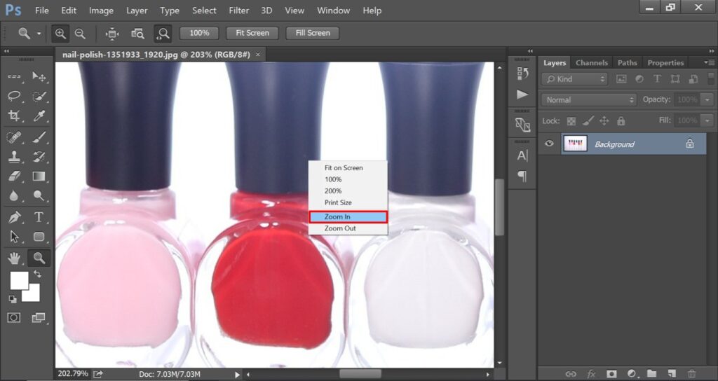 how to zoom in and out on photoshop